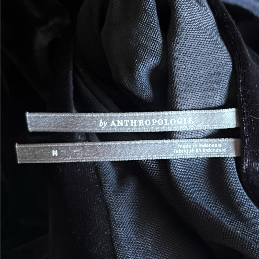 Anthropologie Black Velvet Turtle Neck Sleeveless Cinched Hip Midi Dress - Picture 9 of 12